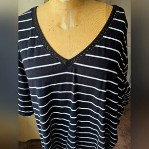 Catherines Black and White Striped V-neck Top 6X